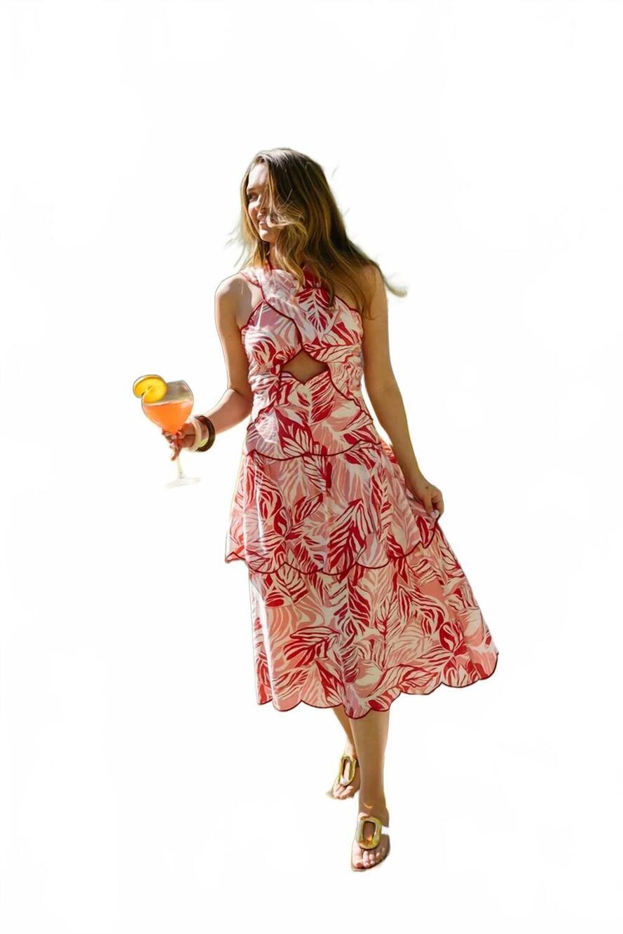NEW FATE tropical print halter dress in pink/white